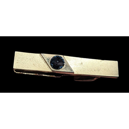 Vintage Foster Gold Tone Tie Clip With Grey Faceted Stone