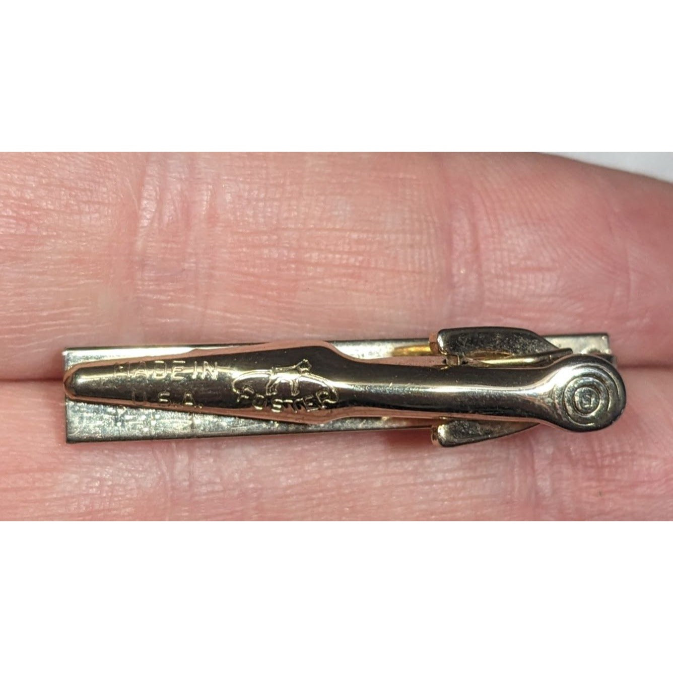 Vintage Foster Gold Tone Tie Clip With Grey Faceted Stone