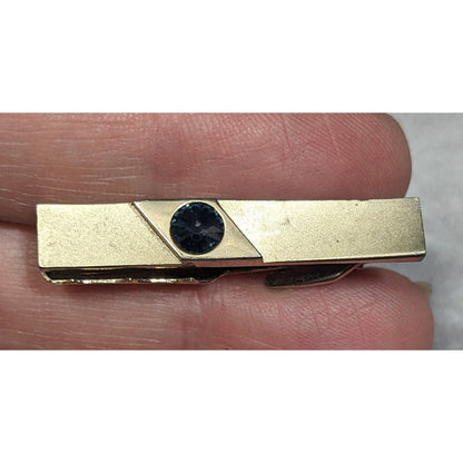 Vintage Foster Gold Tone Tie Clip With Grey Faceted Stone