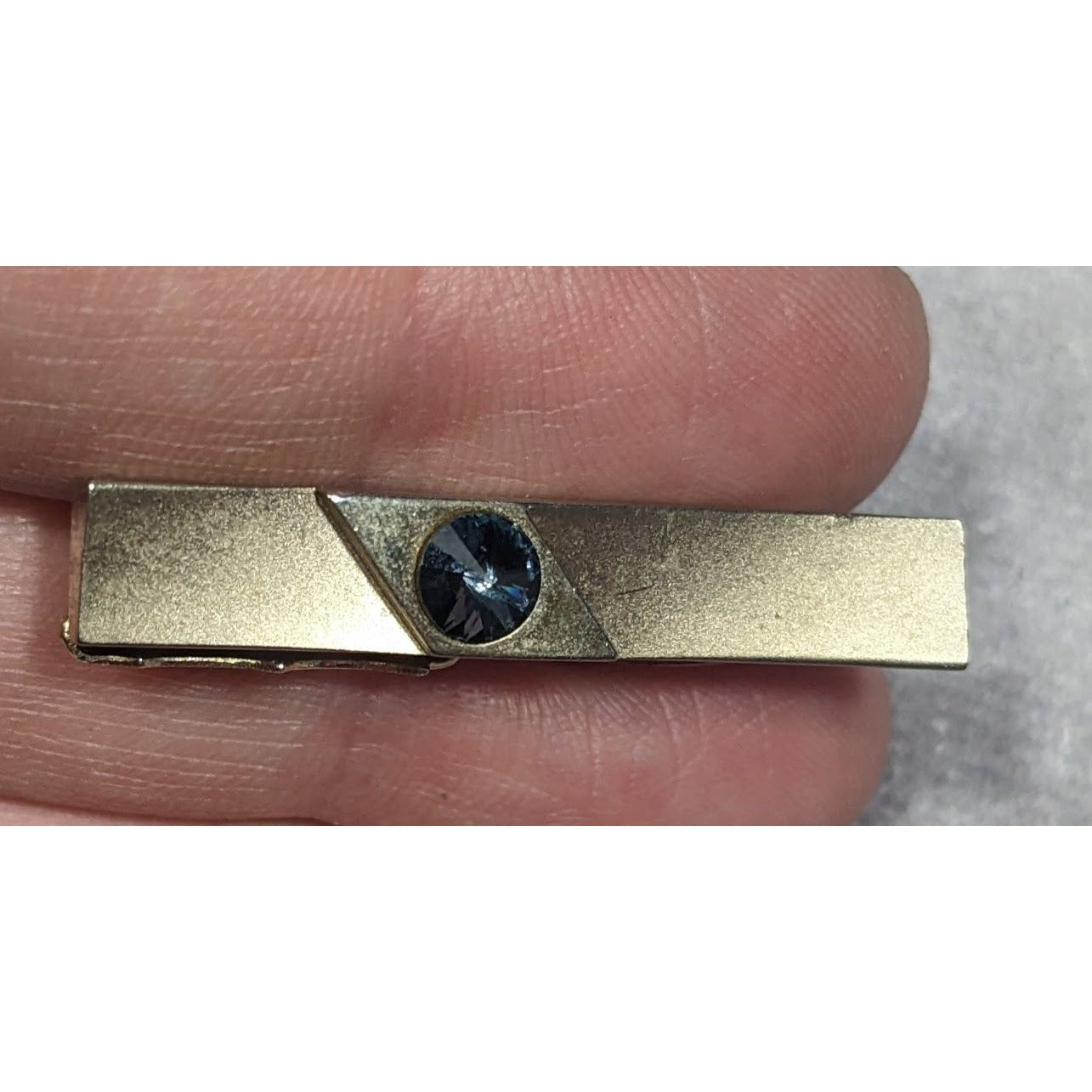 Vintage Foster Gold Tone Tie Clip With Grey Faceted Stone