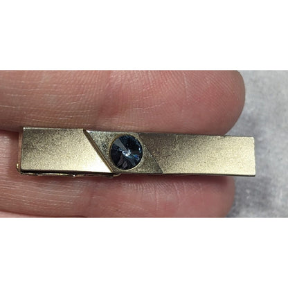 Vintage Foster Gold Tone Tie Clip With Grey Faceted Stone