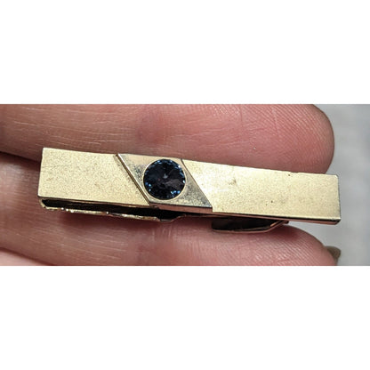 Vintage Foster Gold Tone Tie Clip With Grey Faceted Stone