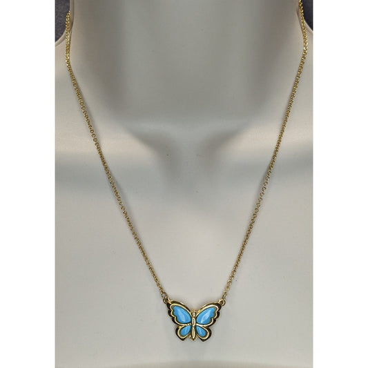 Vintage Avon Fairycore Butterfly Pendant Necklace With Interchangeable Blue & White Inlays