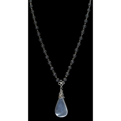 Handmade Hematite Teardrop Pendant Necklace Wire Wrapped Silver Gothic Boho
