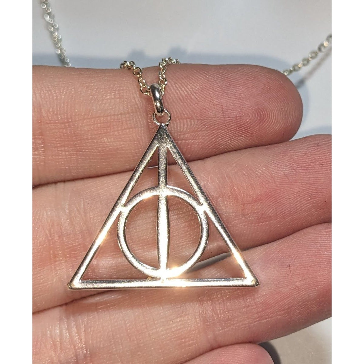 Fandom Witchy Dark Academia Deathly Hallows Silver Tone Pendant Necklace
