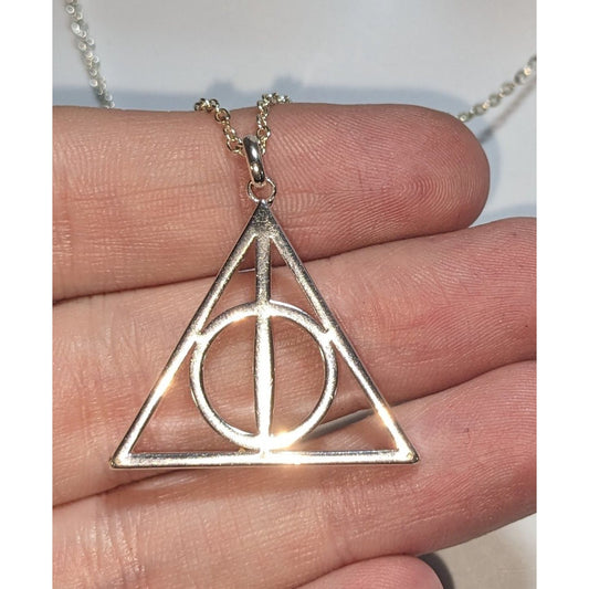 Fandom Witchy Dark Academia Deathly Hallows Silver Tone Pendant Necklace
