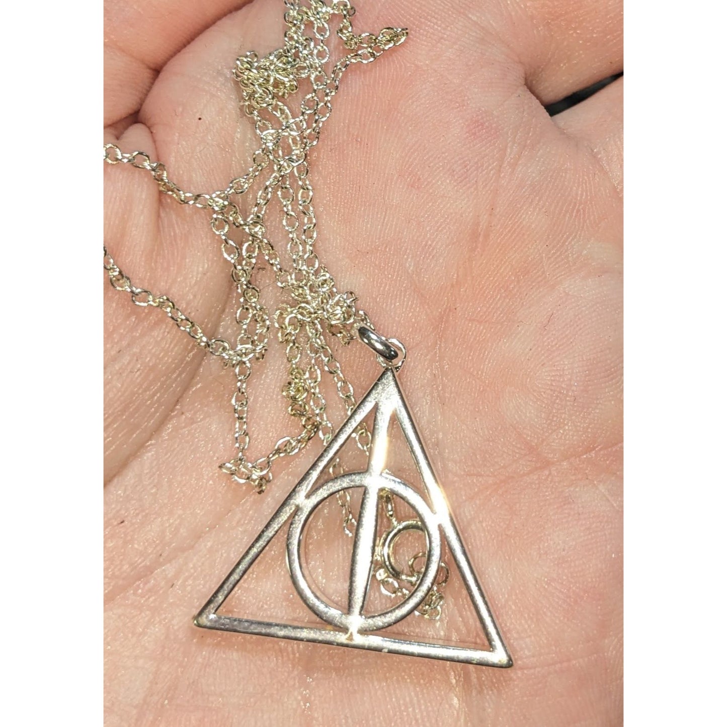 Fandom Witchy Dark Academia Deathly Hallows Silver Tone Pendant Necklace