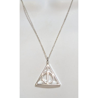 Fandom Witchy Dark Academia Deathly Hallows Silver Tone Pendant Necklace