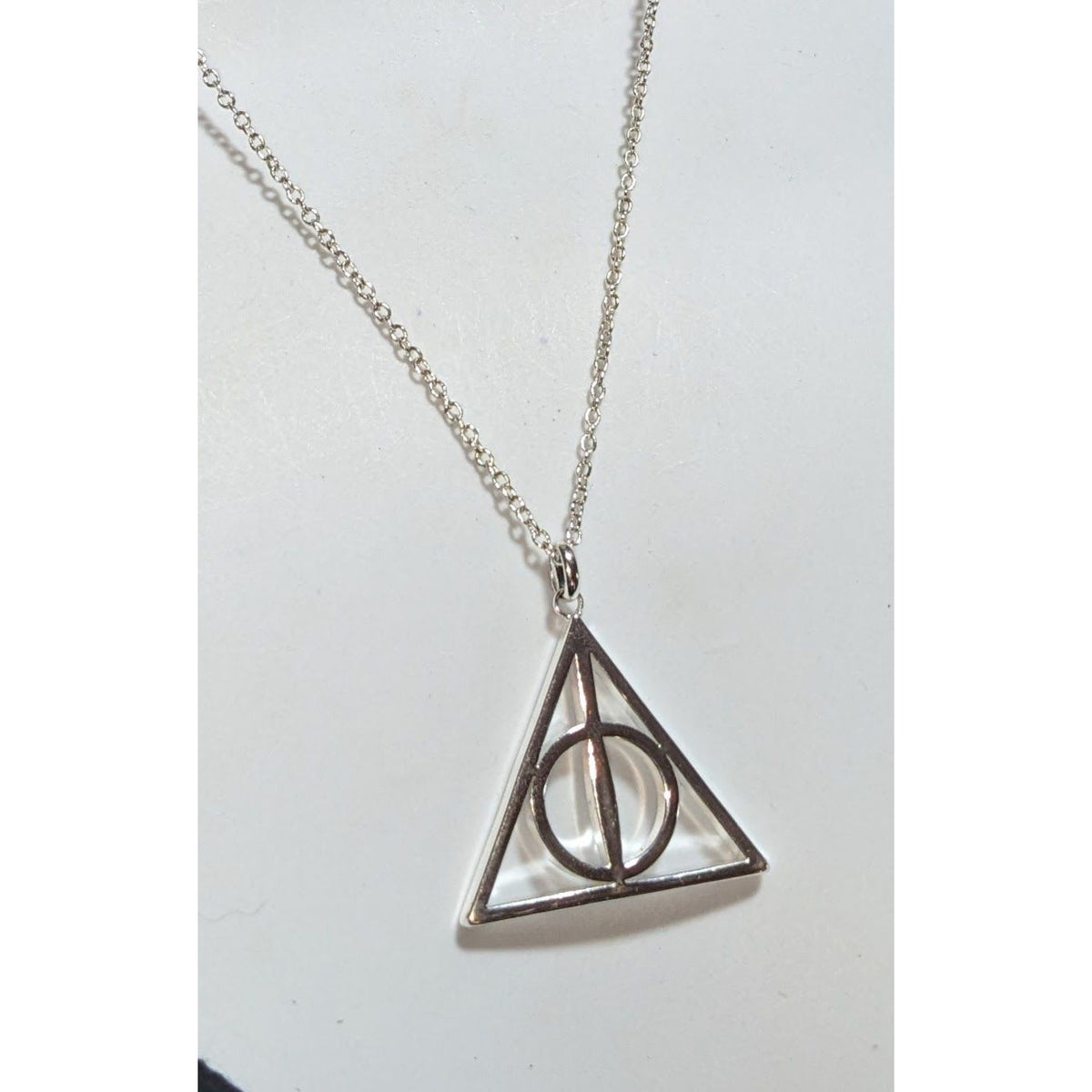 Fandom Witchy Dark Academia Deathly Hallows Silver Tone Pendant Necklace