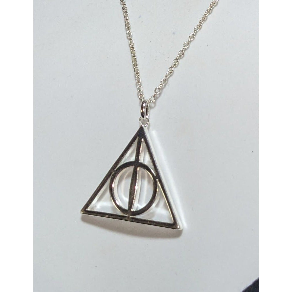 Fandom Witchy Dark Academia Deathly Hallows Silver Tone Pendant Necklace