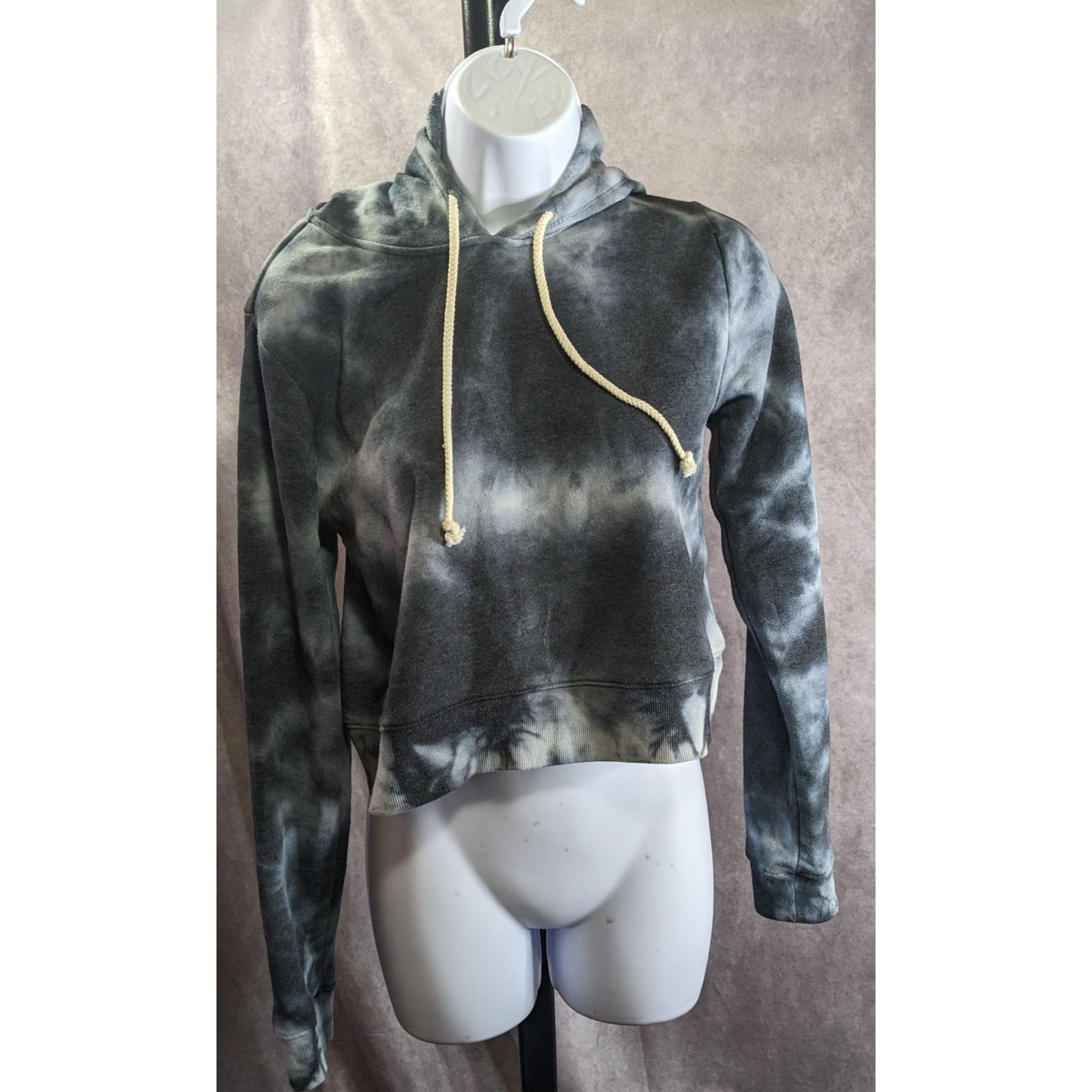Threads 4 Thought Womens Tie-Dye Cropped Hoodie XS Black & White