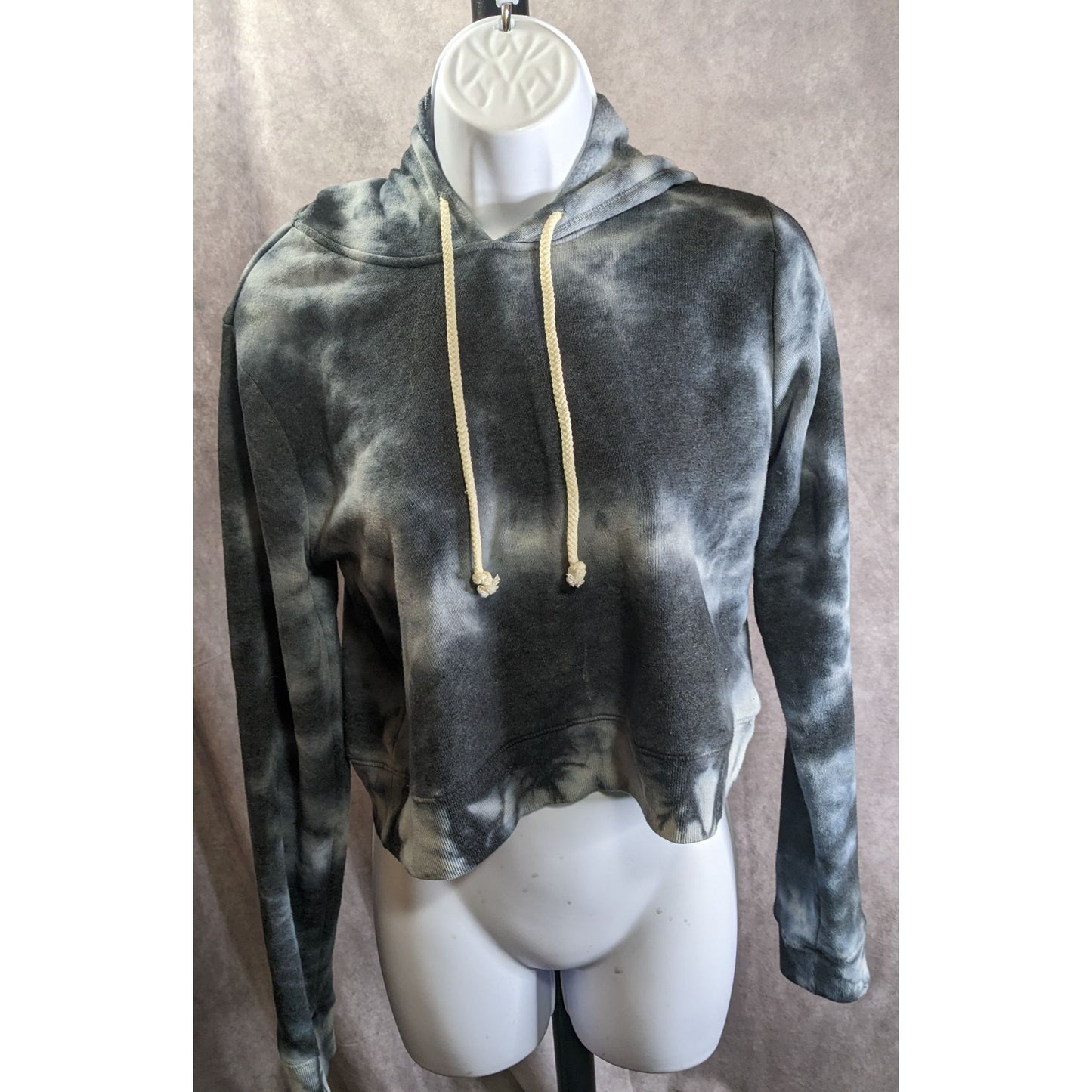 Threads 4 Thought Womens Tie-Dye Cropped Hoodie XS Black & White