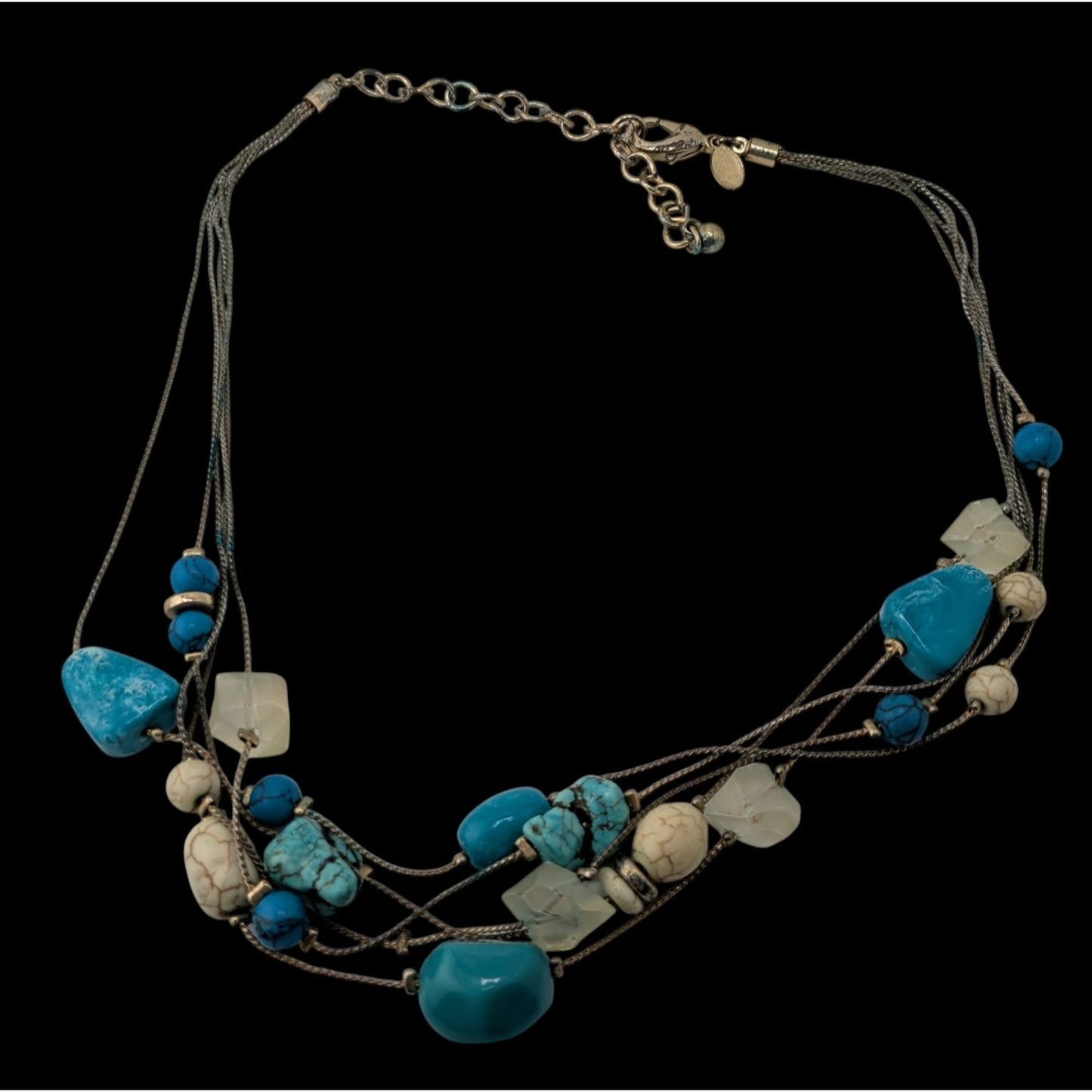 Vintage Chicos Bohemian Multistrand Turquoise & White Beaded Statement Necklace