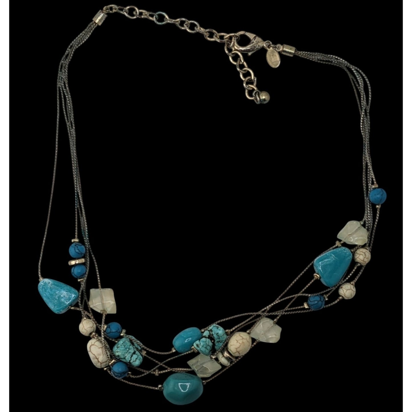 Vintage Chicos Bohemian Multistrand Turquoise & White Beaded Statement Necklace