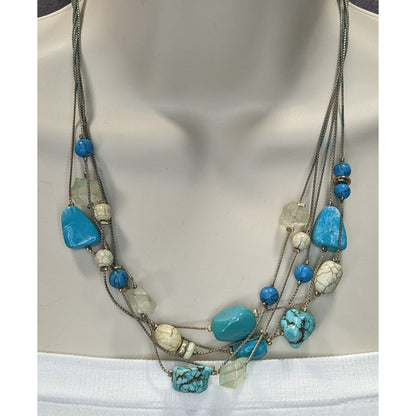 Vintage Chicos Bohemian Multistrand Turquoise & White Beaded Statement Necklace