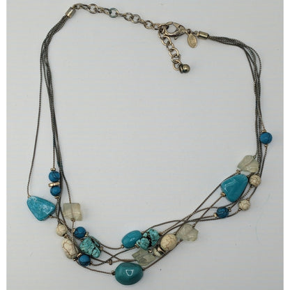 Vintage Chicos Bohemian Multistrand Turquoise & White Beaded Statement Necklace