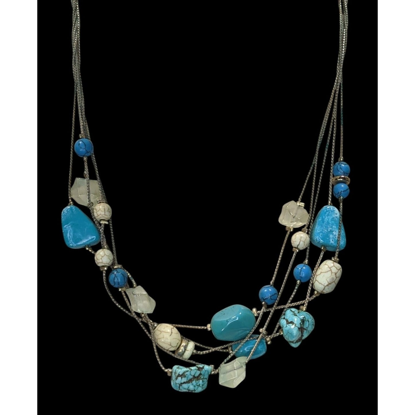 Vintage Chicos Bohemian Multistrand Turquoise & White Beaded Statement Necklace