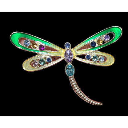 Rainbow Rhinestone Enamel Dragonfly Brooch