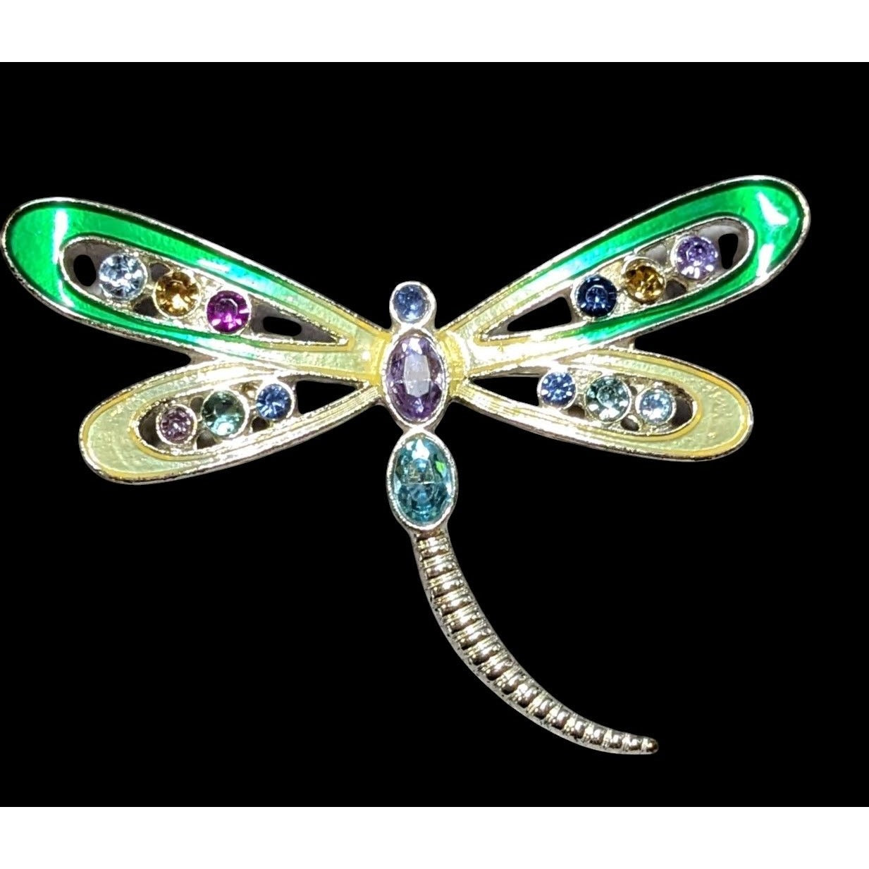 Rainbow Rhinestone Enamel Dragonfly Brooch