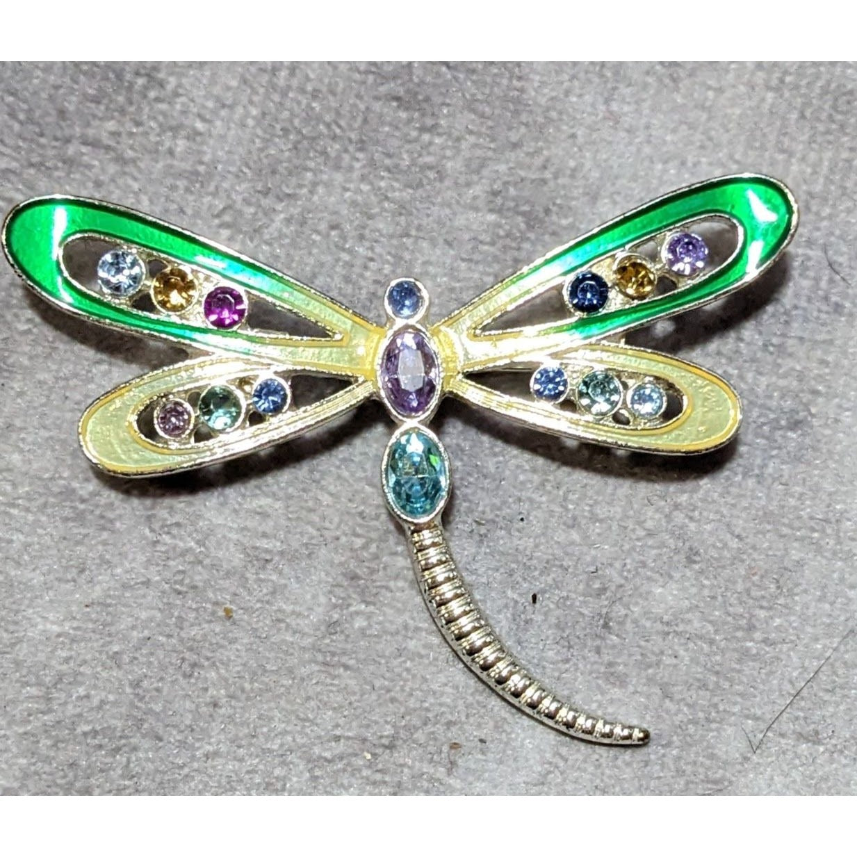 Rainbow Rhinestone Enamel Dragonfly Brooch