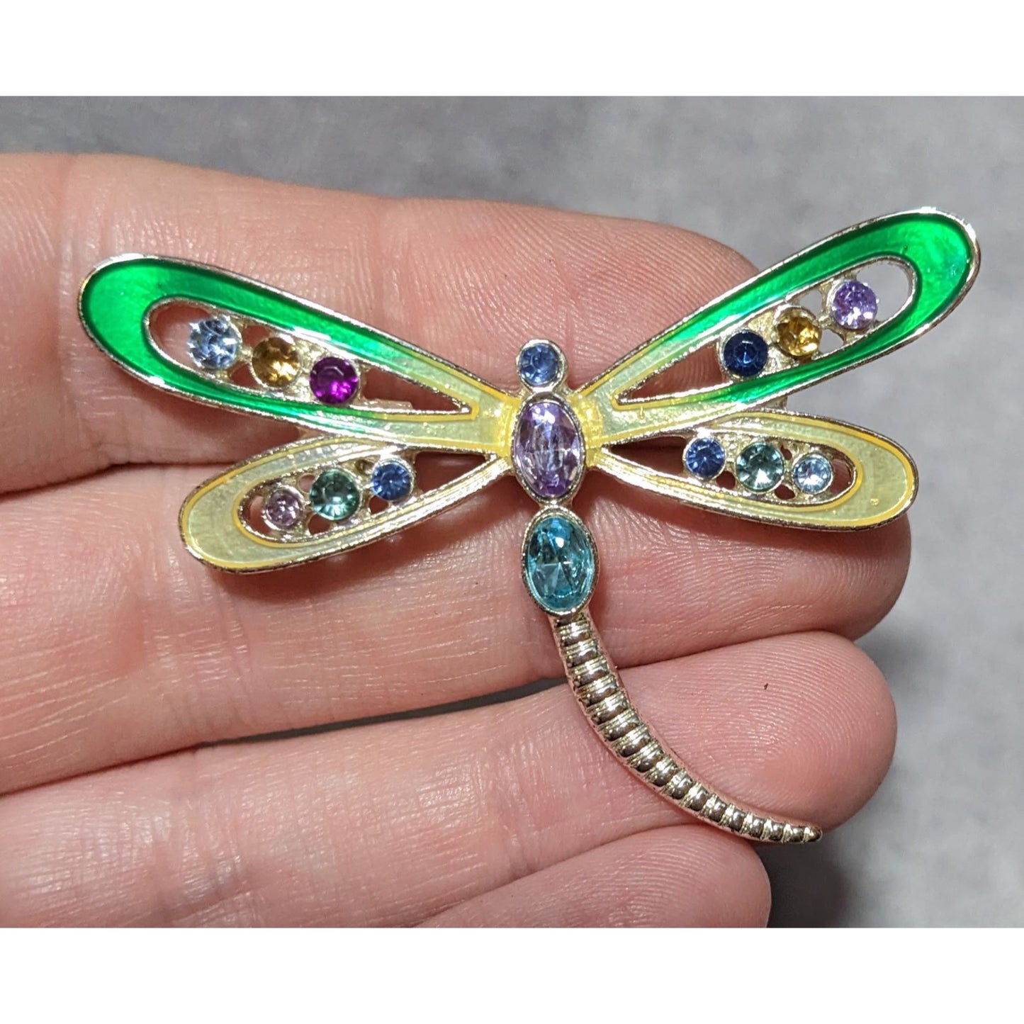 Rainbow Rhinestone Enamel Dragonfly Brooch