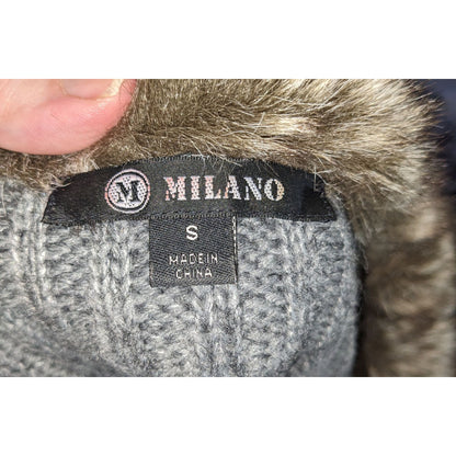 Milano Knit Sweater Dress with Fur Collar Grey & Brown Upscale Winter Style