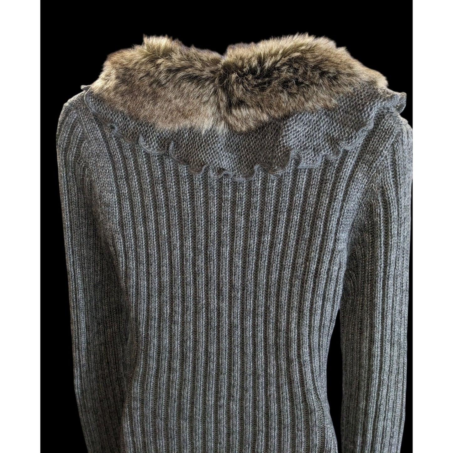 Milano Knit Sweater Dress with Fur Collar Grey & Brown Upscale Winter Style