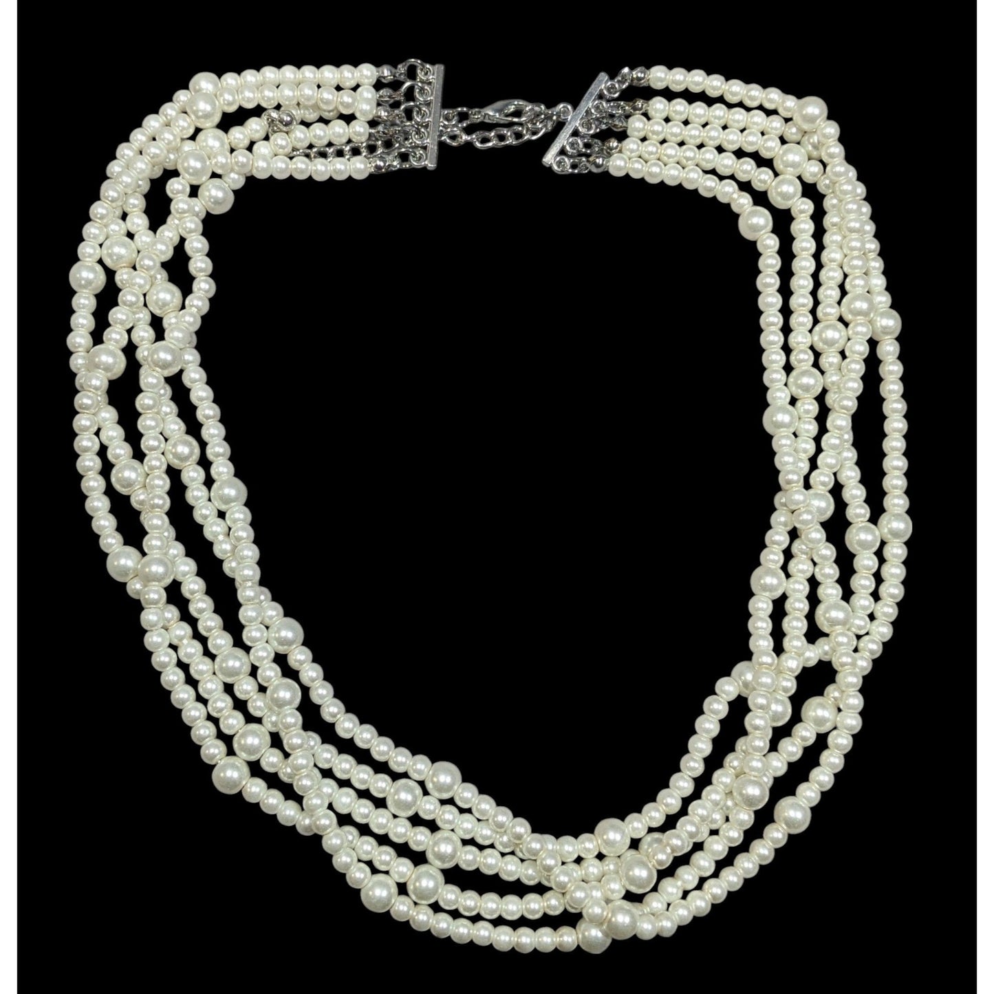 Elegant Multilayer White Faux Pearl Necklace