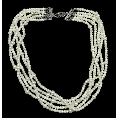 Elegant Multilayer White Faux Pearl Necklace
