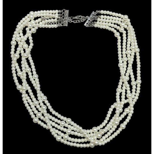 Elegant Multilayer White Faux Pearl Necklace