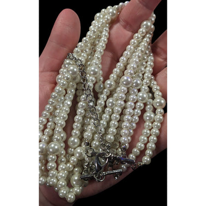 Elegant Multilayer White Faux Pearl Necklace