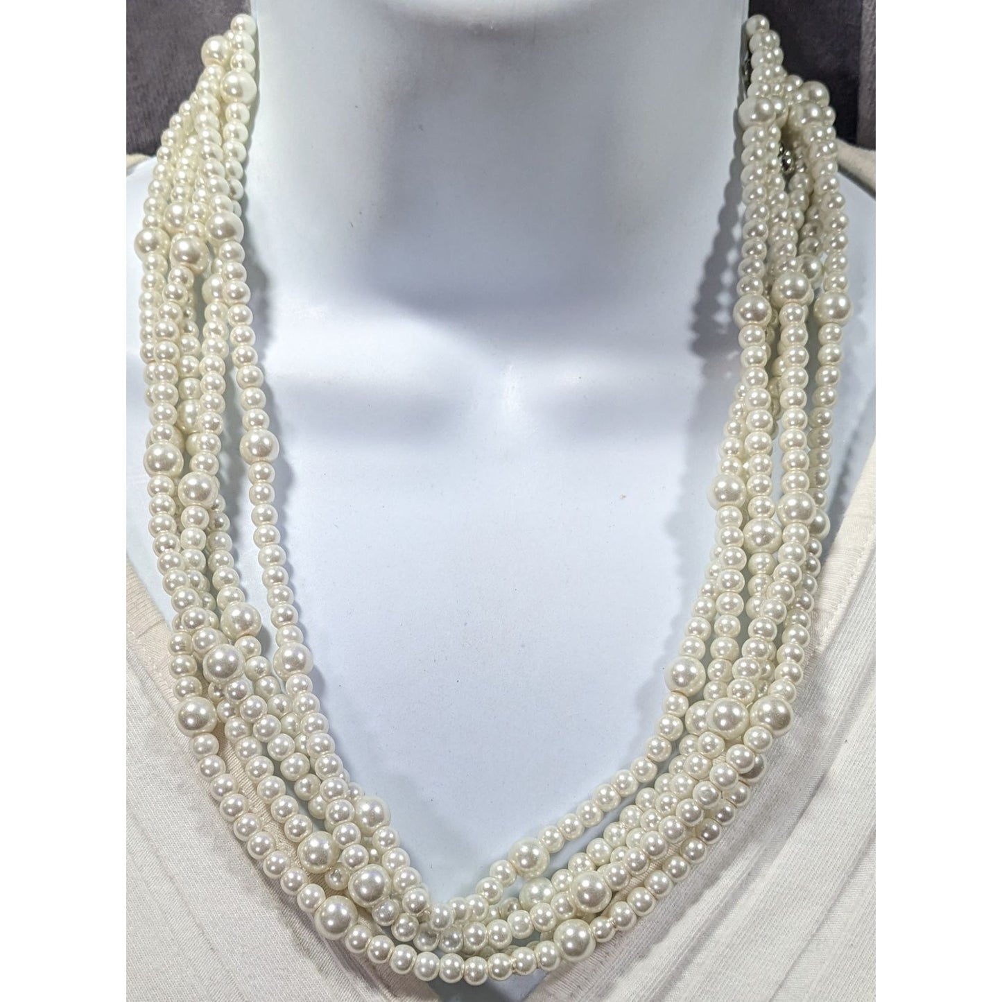 Elegant Multilayer White Faux Pearl Necklace