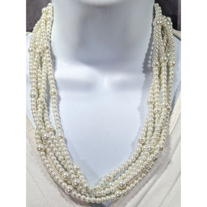 Elegant Multilayer White Faux Pearl Necklace