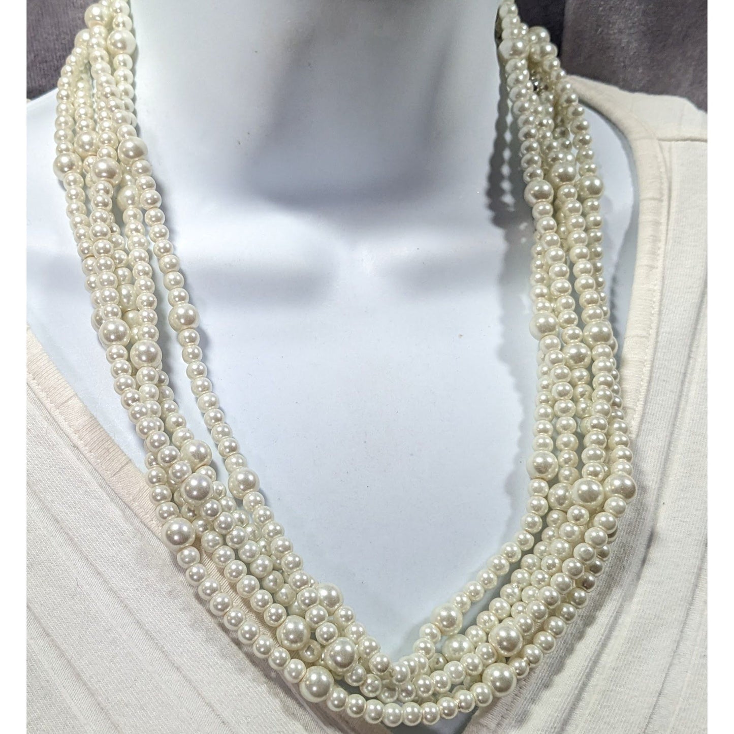 Elegant Multilayer White Faux Pearl Necklace