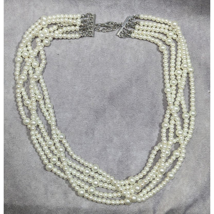 Elegant Multilayer White Faux Pearl Necklace