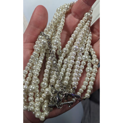 Elegant Multilayer White Faux Pearl Necklace
