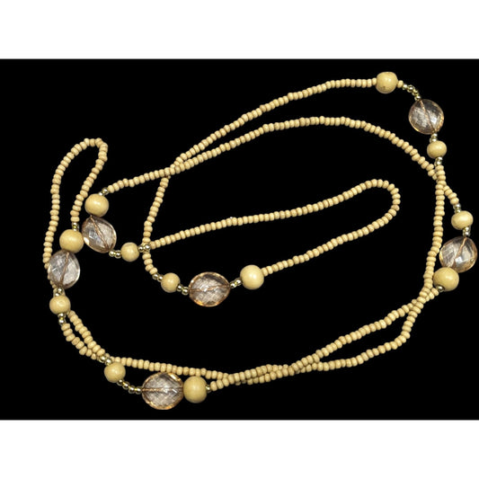 Bohemian Nature Themed Wood And Glass Beaded Necklace