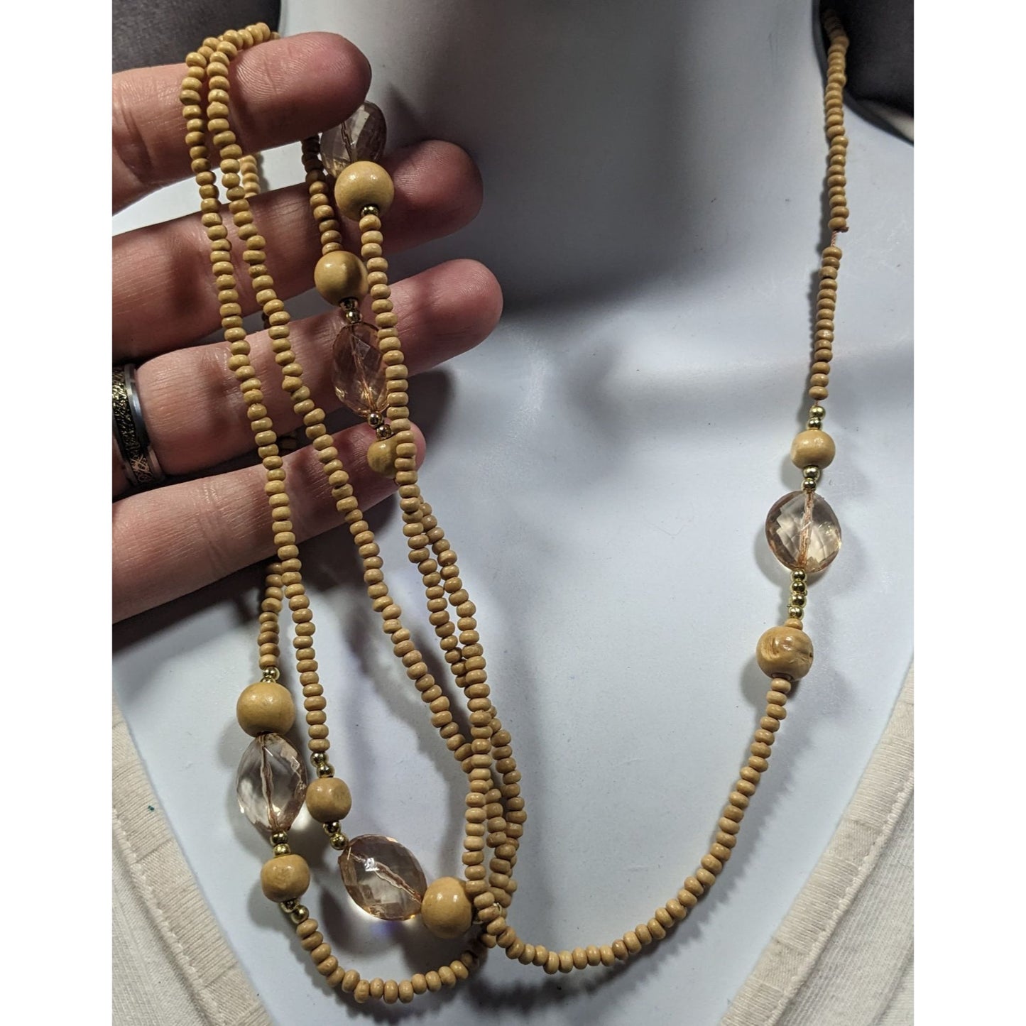 Bohemian Nature Themed Wood And Glass Beaded Necklace