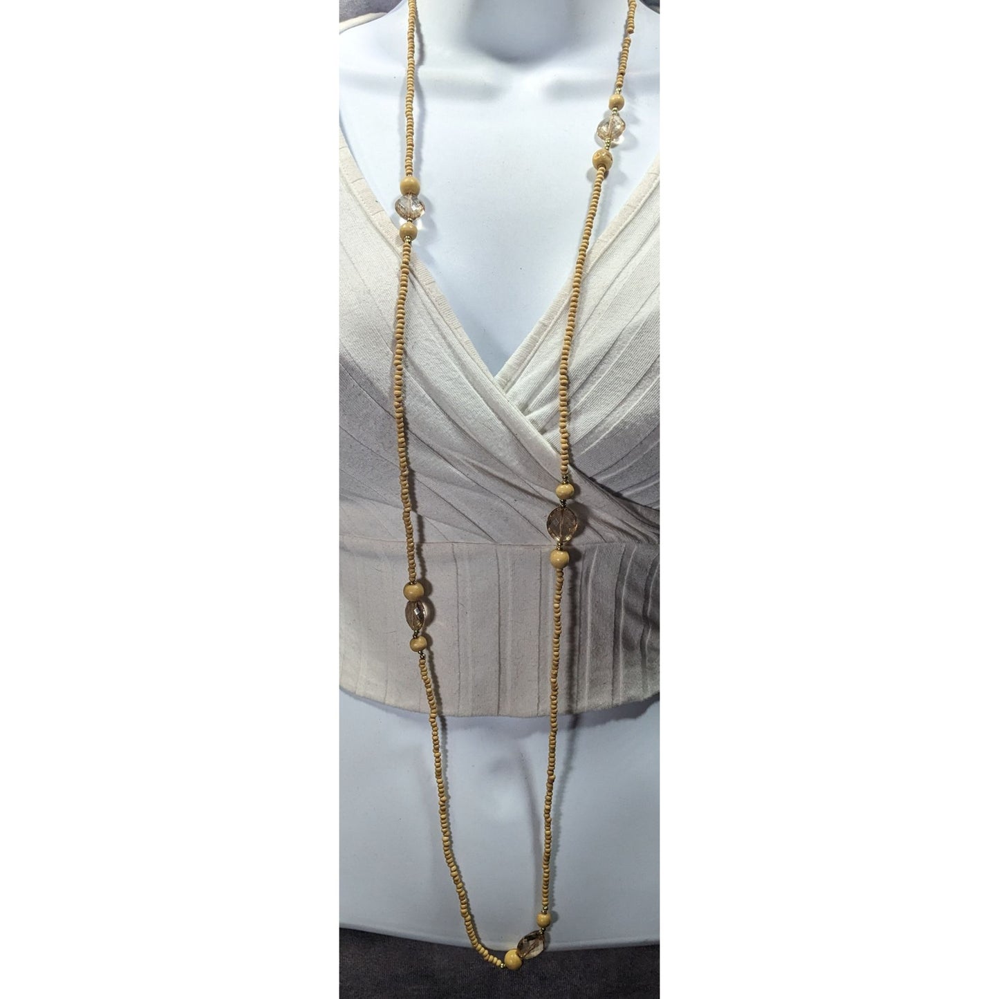 Bohemian Nature Themed Wood And Glass Beaded Necklace