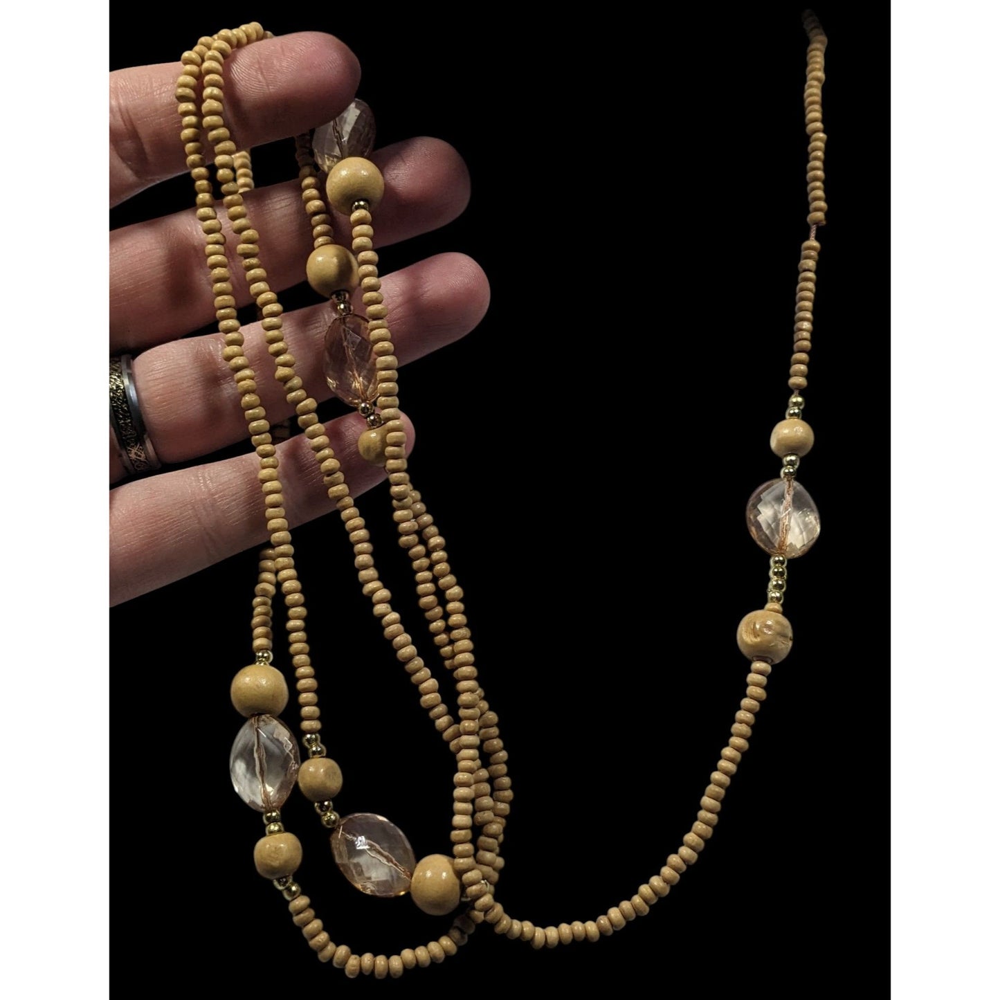 Bohemian Nature Themed Wood And Glass Beaded Necklace