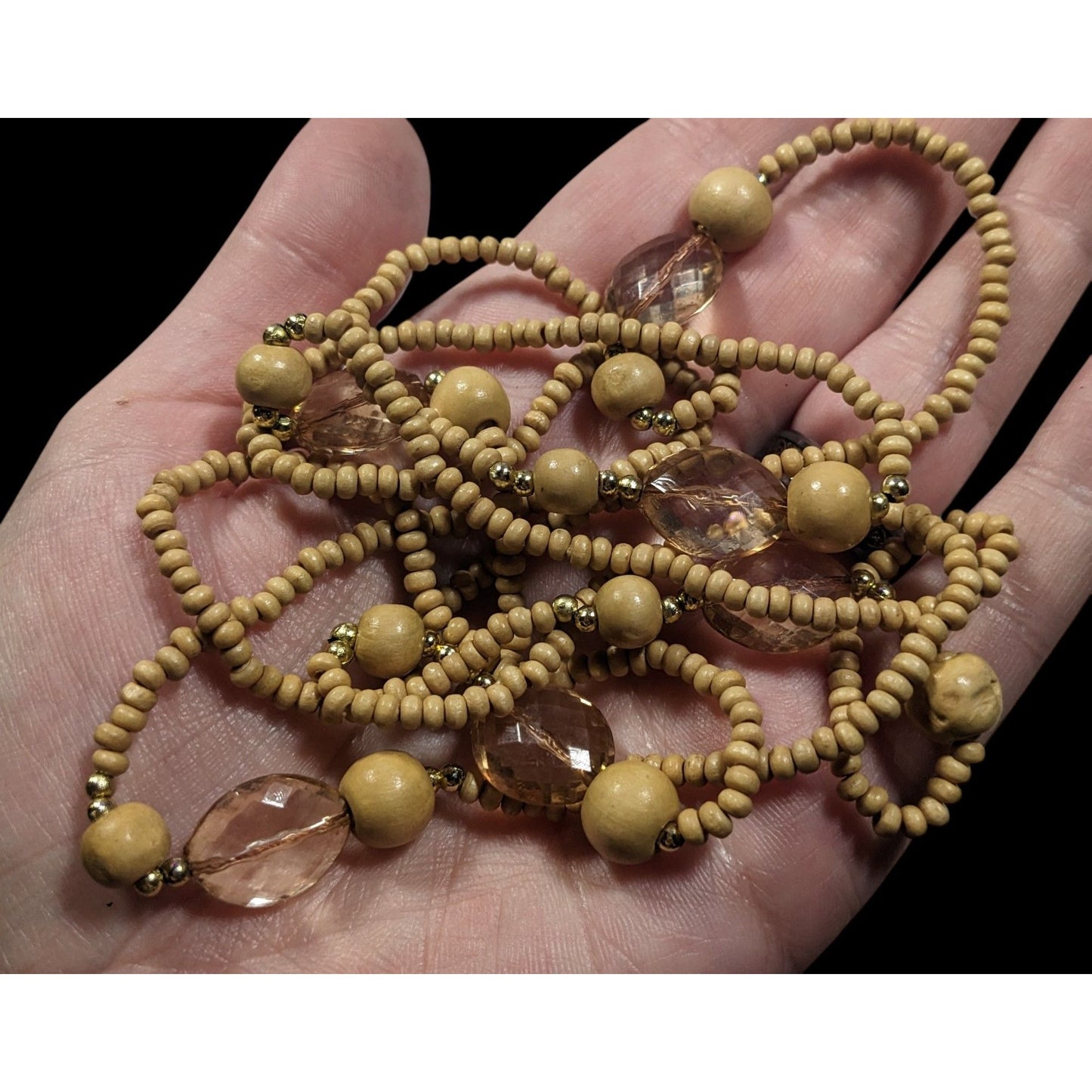 Bohemian Nature Themed Wood And Glass Beaded Necklace