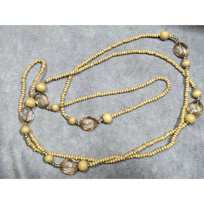 Bohemian Nature Themed Wood And Glass Beaded Necklace