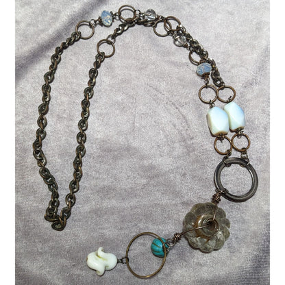 Handmade Upcycled Chunky Glass And Moonstone Beaded Chain Necklace