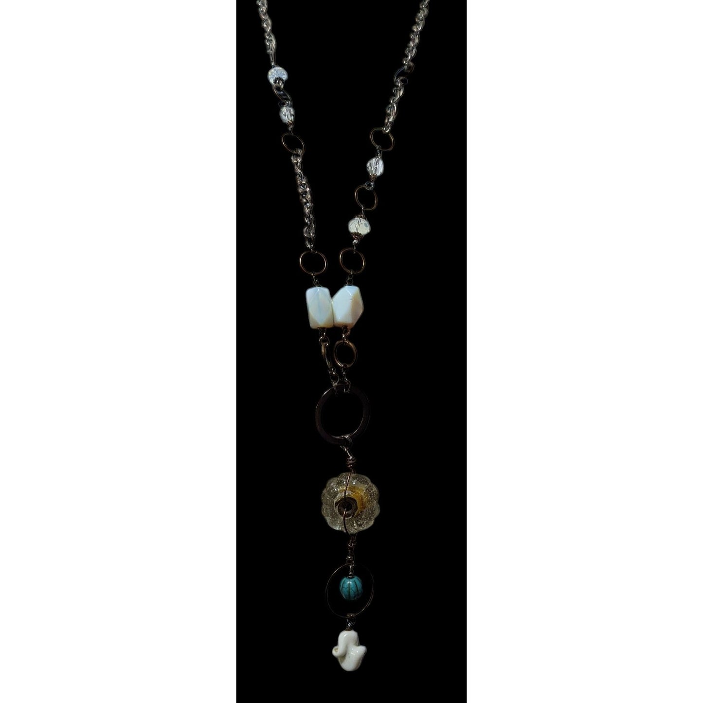 Handmade Upcycled Chunky Glass And Moonstone Beaded Chain Necklace