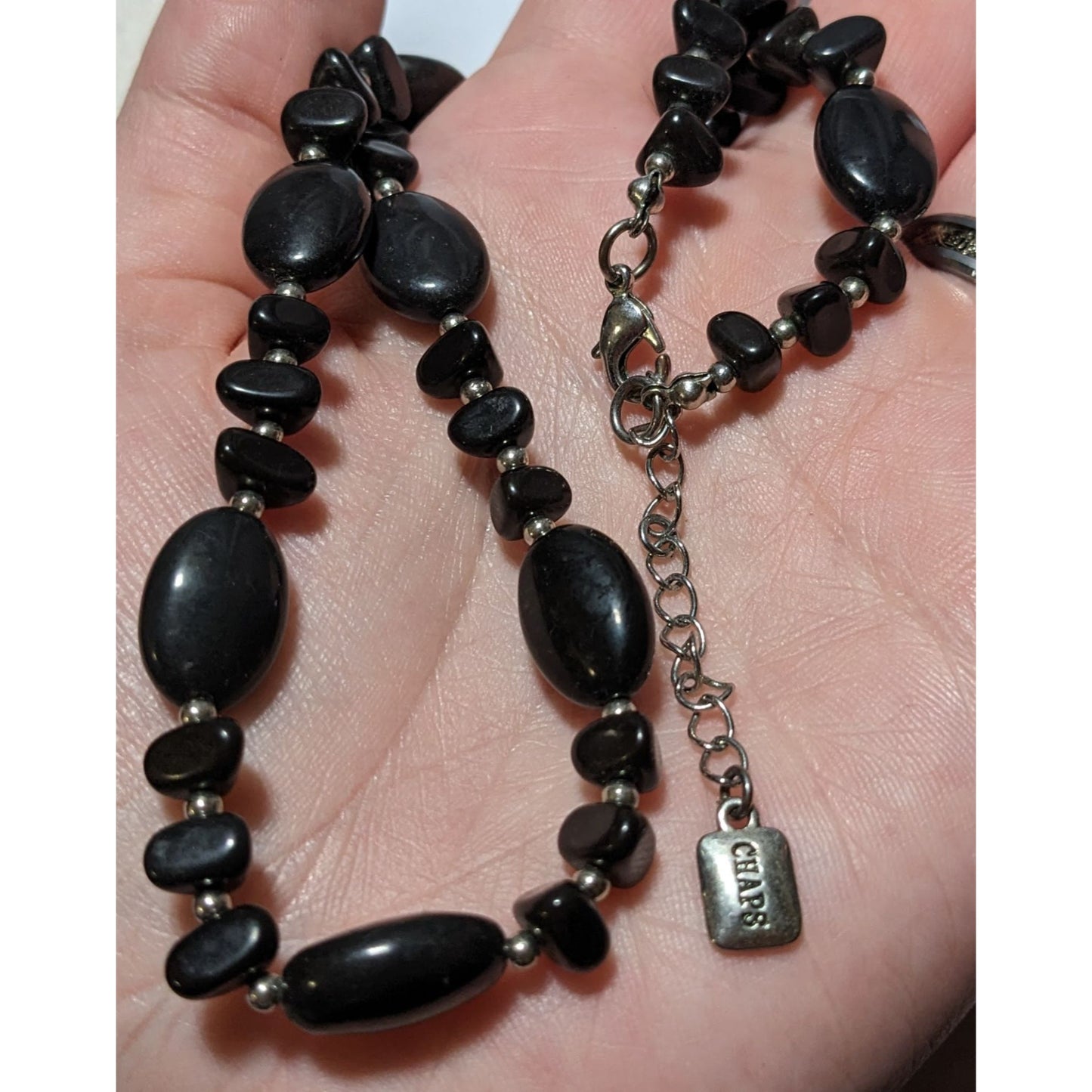 Preppy Beaded Chaps Black And Silver Necklace