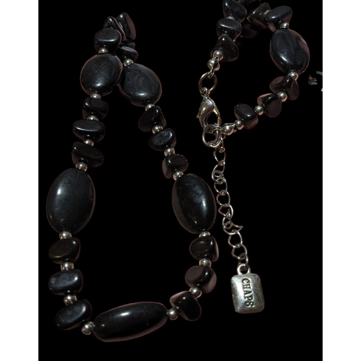 Preppy Beaded Chaps Black And Silver Necklace