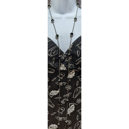 Gothic Glam Black Faceted Bead Silver Tone Station Necklace 29 Inch