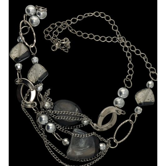 Y2K Glam Layered Station Necklace With Metal And Acrylic Beads