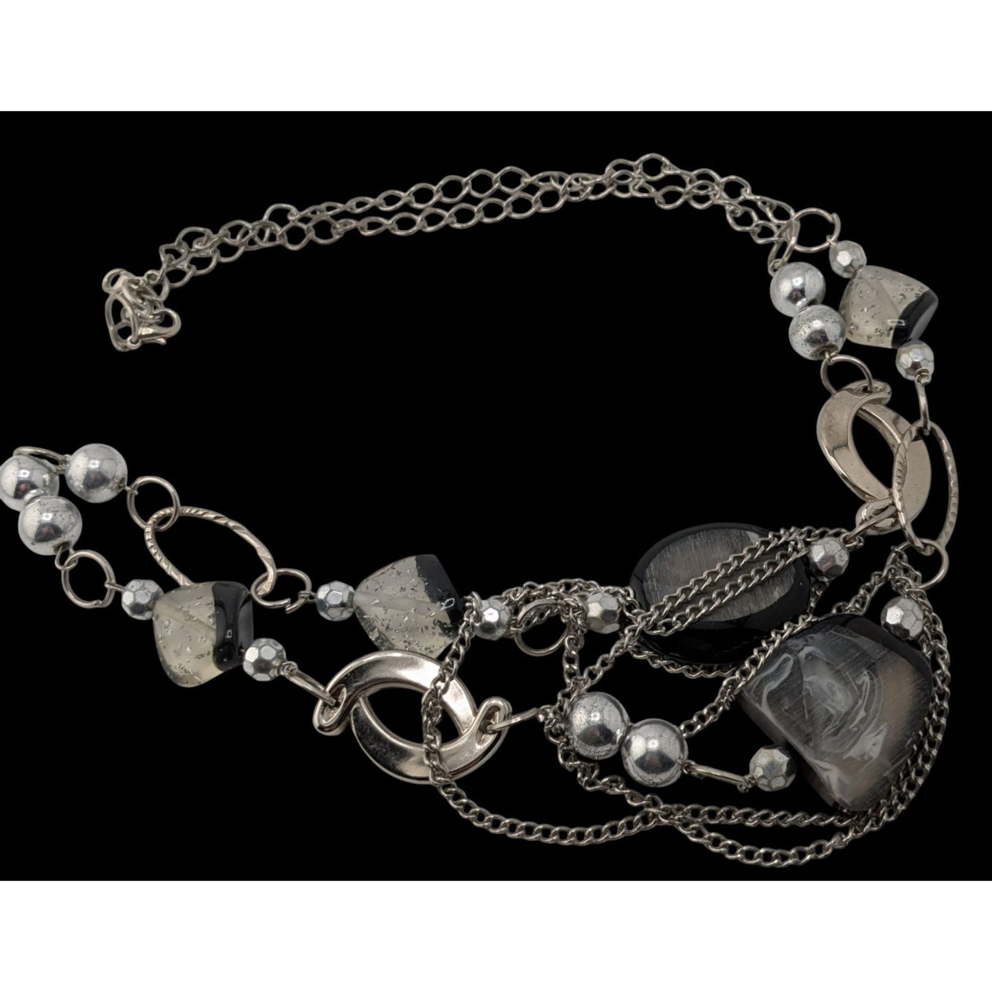 Y2K Glam Layered Station Necklace With Metal And Acrylic Beads