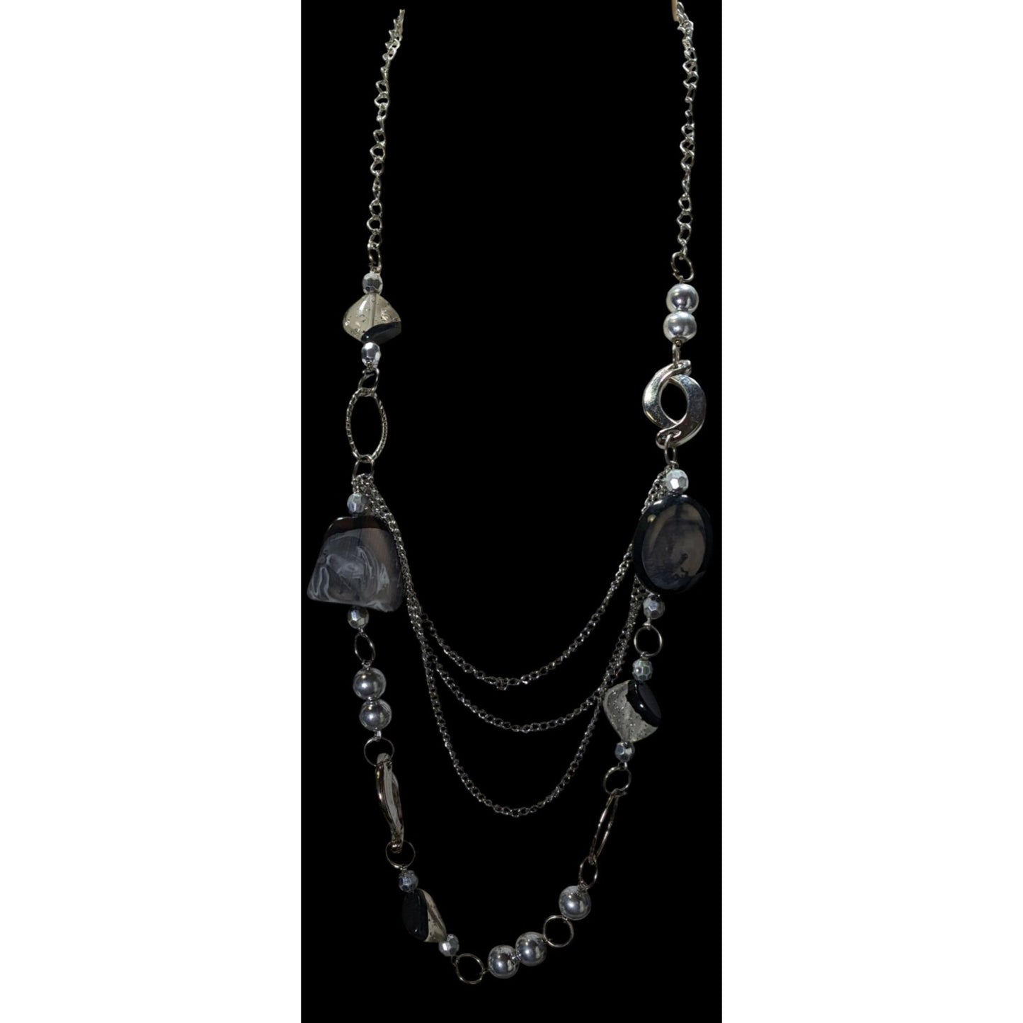 Y2K Glam Layered Station Necklace With Metal And Acrylic Beads
